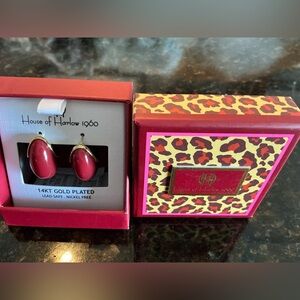 House of Harlow 1960 Gold and Deep Red Earrings